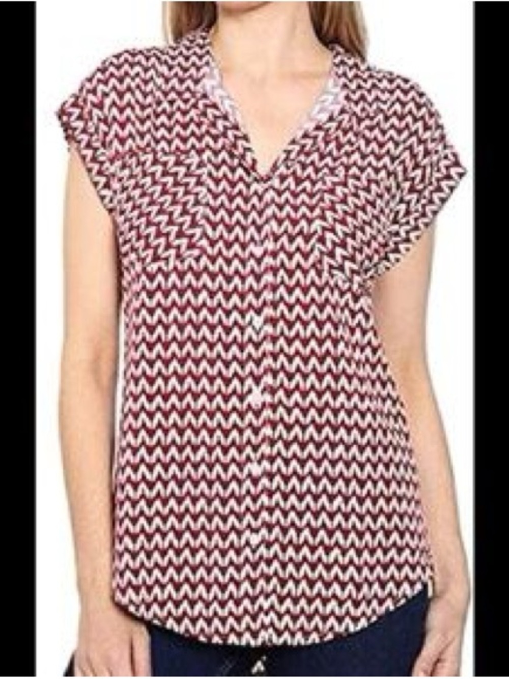 Jachs Girlfriend NY Button Front Sz XL Womens Top Cap Sleeves Rayon Red White